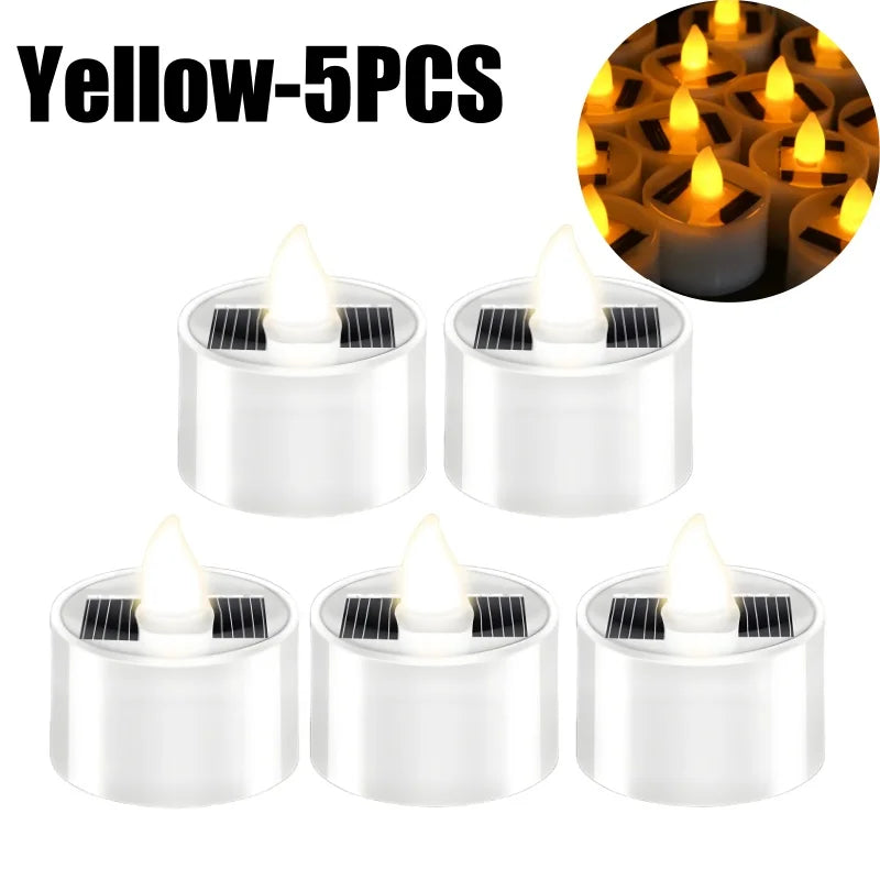 High-quality Reusable Flameless Flickering LED Solar Tealight Candles Zpaxo Yellow-5PCS