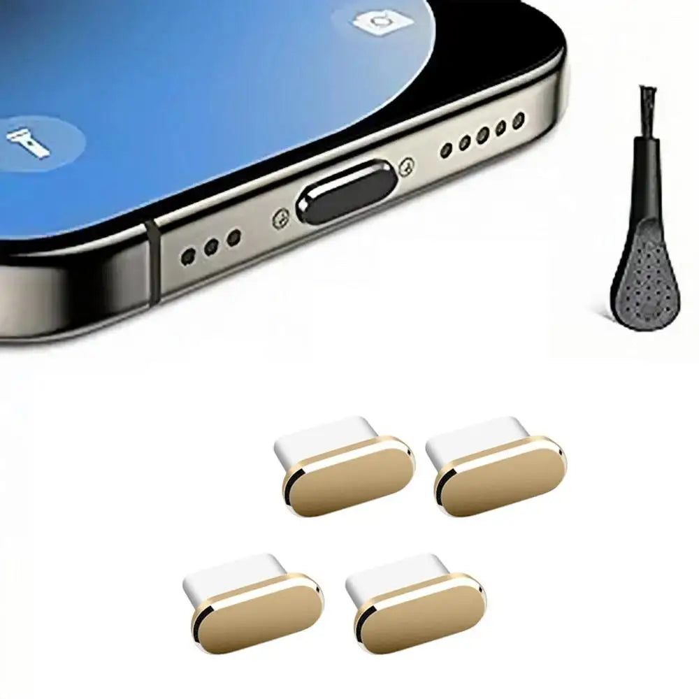 4pcs USB C Dust Plugs Type-C Anti Dust Covers Charging Port Protective Covers With Cleaning Brush For IPhone Huawei OPPO Realme Zpaxo Gold