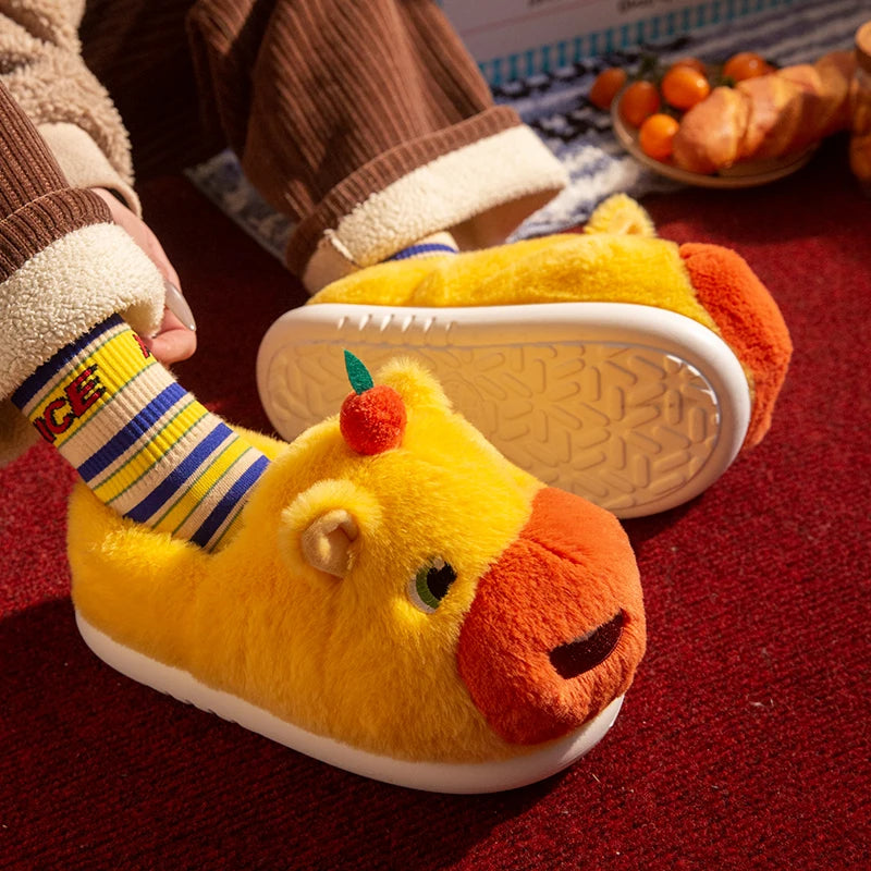 SHAJI Cartoon Unisex Capybara Plush Fluffy Slippers EVA Thick
