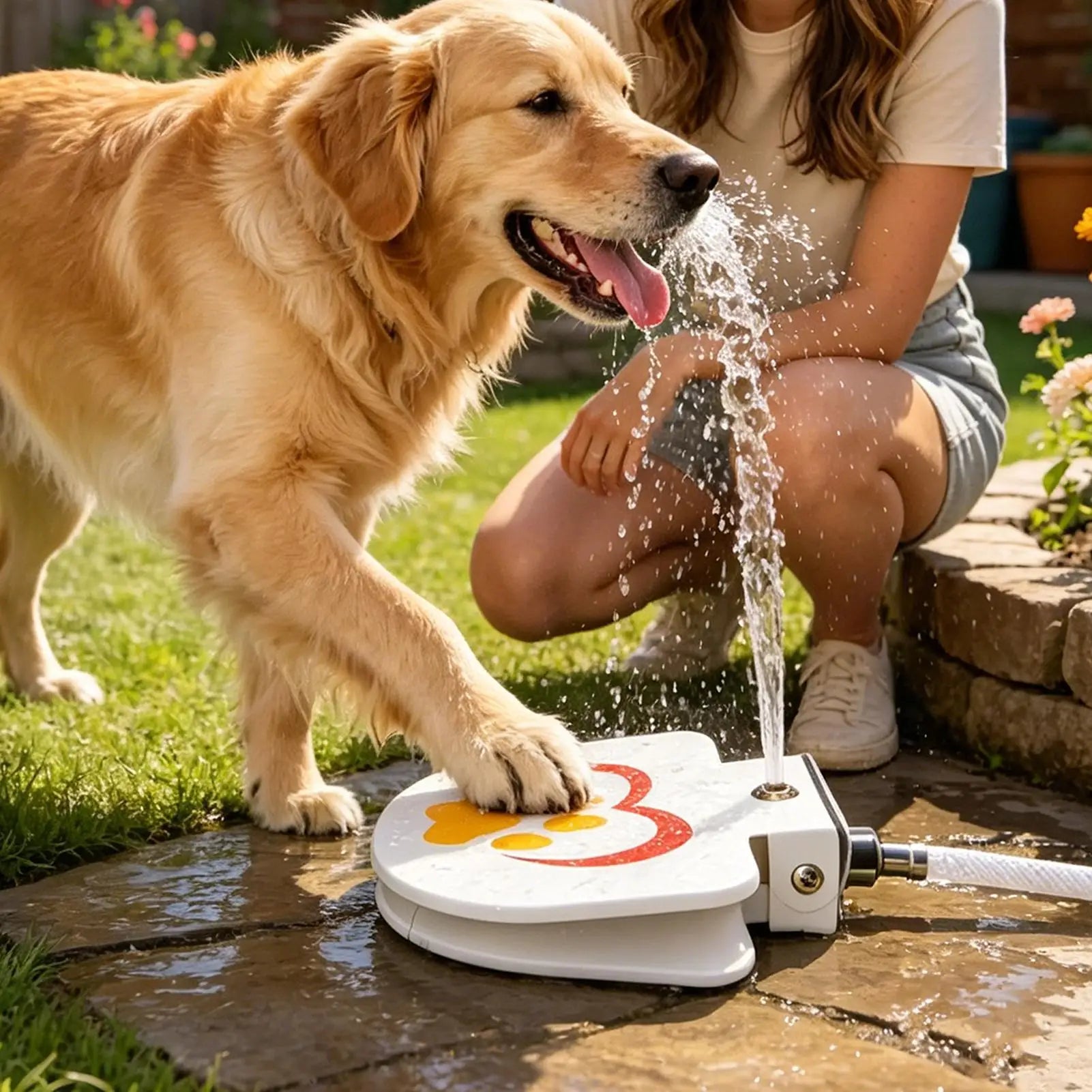 Dog Hose Toy Non-slip Paw Activated Pedal Fountain Outdoor Water Zpaxo