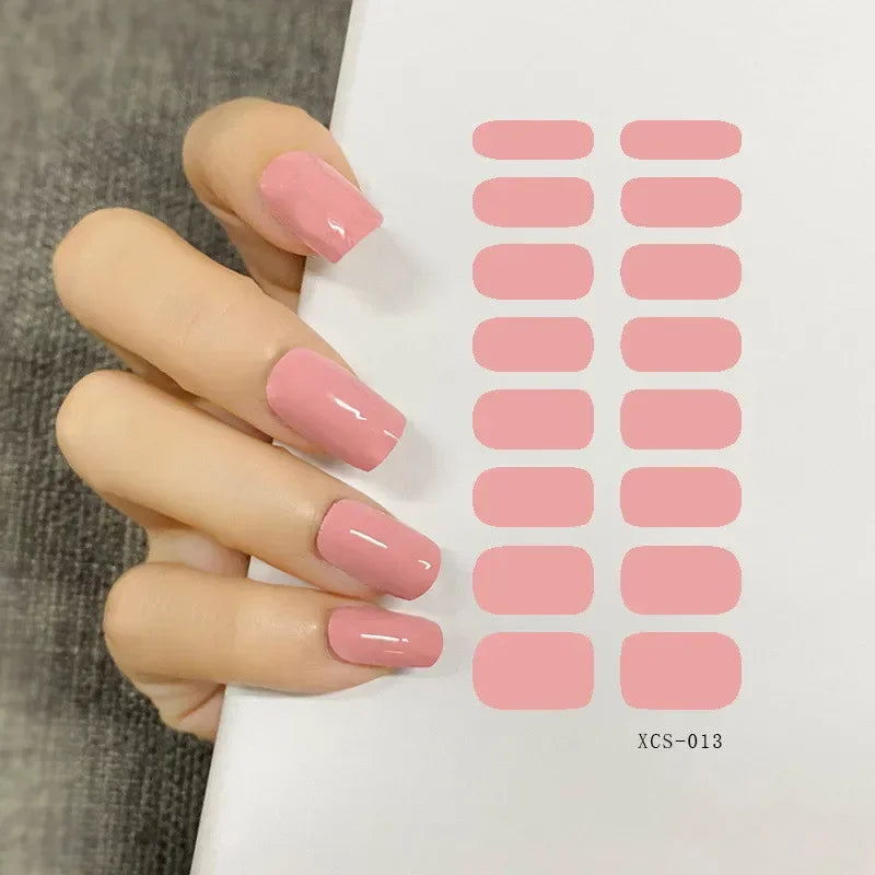 53 Colors Nail Polish Stickers Pure Strips Waterproof Adhesive Full