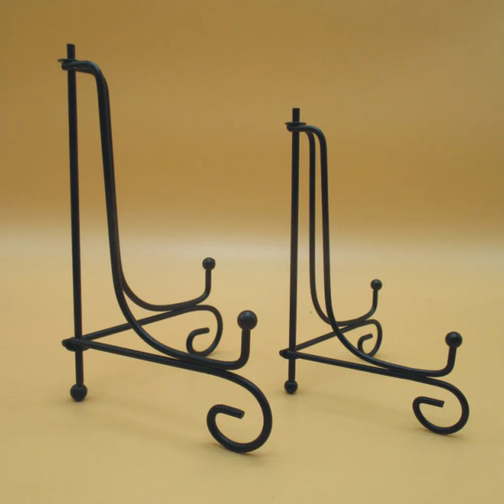 Black Wrought Iron Dish Holder Plate Display Stand Modern Bending Leg