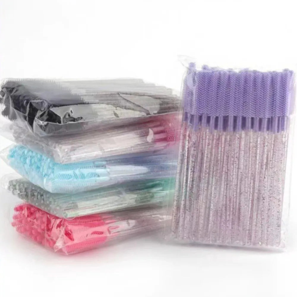 50pcs Crystal Silicone Eyelash Brush Lash Makeup Brushes Eyebrow Comb Eyelashes Extension Spoolie Microbrush Cosmetics Tool Zpaxo