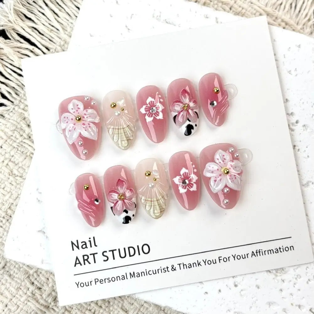 Reusable Handmade Summer 3D Nails Wearable Manicure Full Cover Jelly Gel Fake Nails Artificial Easy To Wear French False Nails Zpaxo