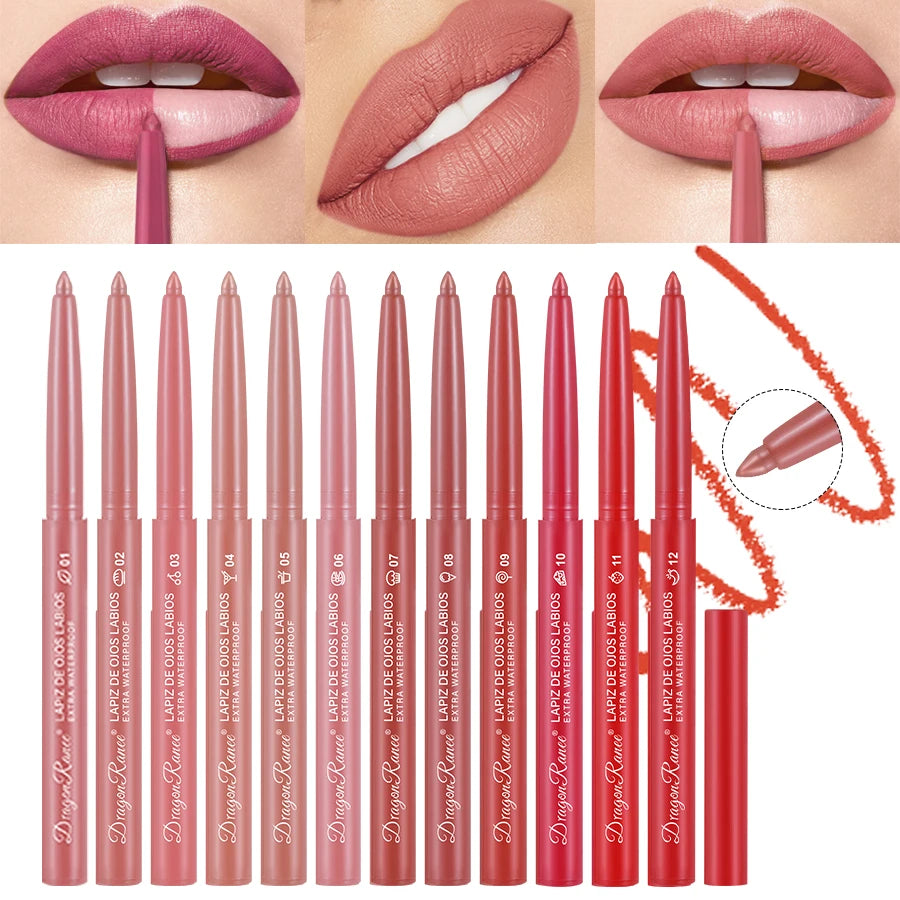Lip Liner Lipstick Pen Waterproof Long-Lasting Contouring Lip Pencil Matte Finish Beginner Automatic Lip Liner Bean Paste Color Contouring Pen Automatic Rotating Lip Liner Zpaxo