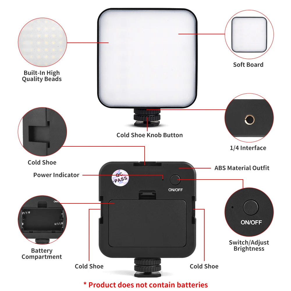 Mini Portable LED Video Light 56LED Photographic Fill 5W 6500K 3 Cold