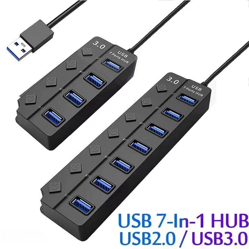 USB 2 0 HUB 7-ports Power Adapter Multi Ports Expander Port Splitter