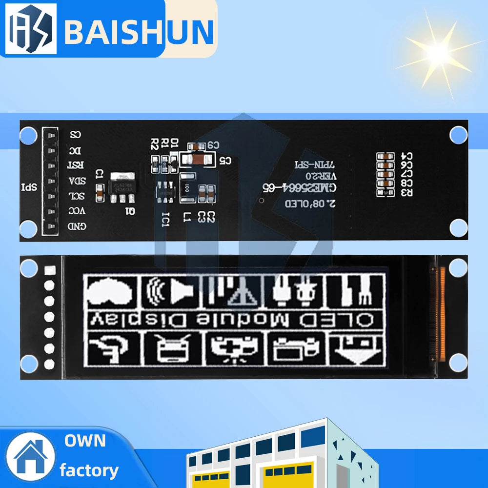 2.08" OLED Display Module 256×64, White Screen SH1122 Driver 25664 LCM Module Zpaxo Default Title
