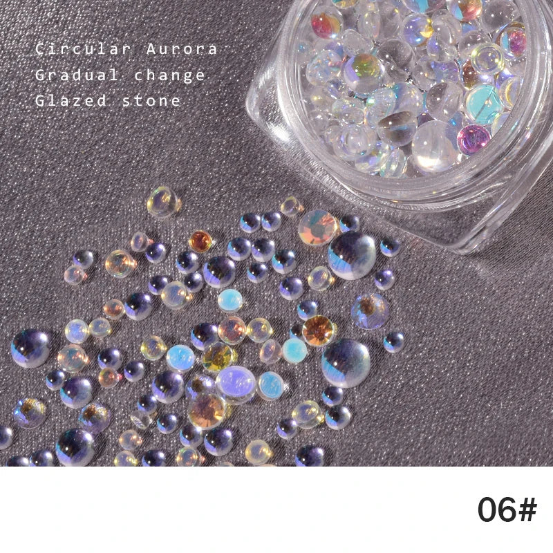 Candy Mermaid Round Clear Glass Crystal Bead Hemispherical 3D Nail Zpaxo 06