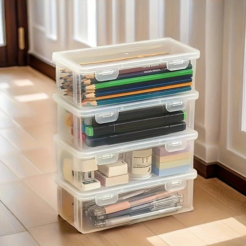 Clear Hinged Lid Storage Boxes Large Plastic Organizer Makeup Brushes