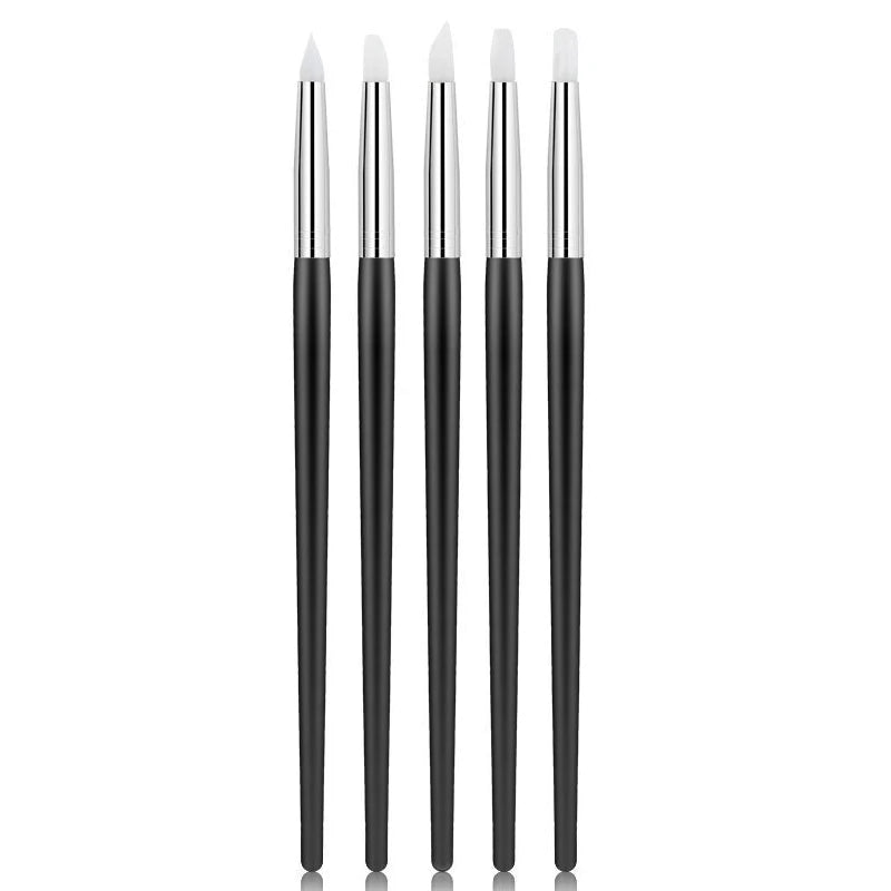 5Pcs/set Silicone Nail Brush UV Gel Polish Tip 3D Image DIY Dotting Polish Brushes Pen Professional DIY Manicure Tools Zpaxo Black