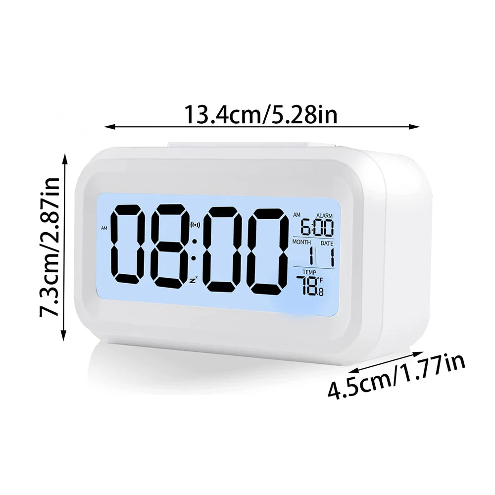 Digital Alarm Clock with Indoor Temperature Light Sensor Battery Operated Backlight 12/24H Display for Bedrooms Office Desk Zpaxo White