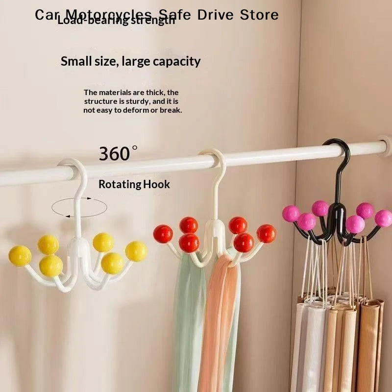 Portable Dopamine 360 Rotating Hook 6 Balls Space Saving Scarf Tie