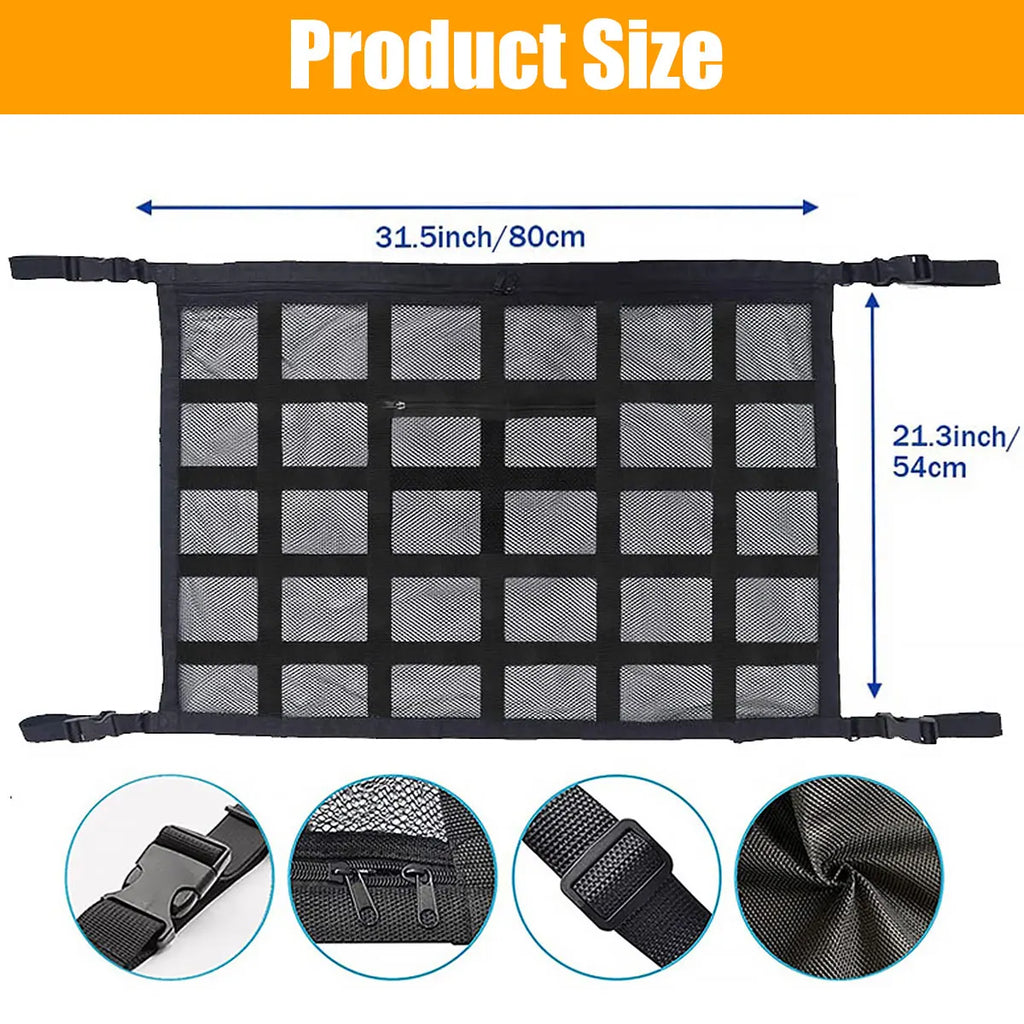 Car Strong Net Bag Load-Bearing Mesh Car Roof Storage Capacity Car Ceiling Auto Accessories Organizer Large Journey Space Saving Zpaxo 80x54cm