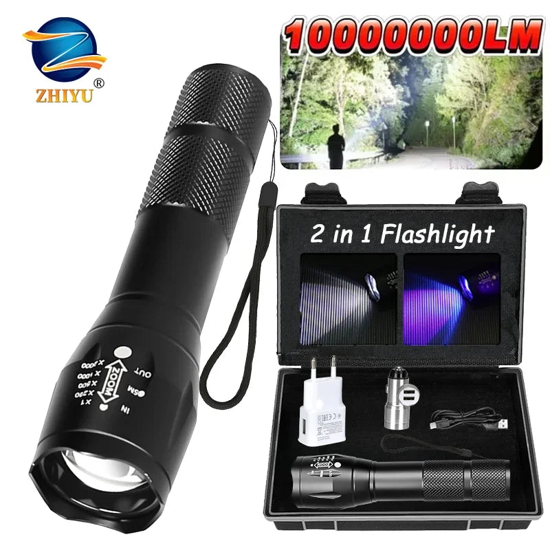 2-in-1 UV & White LED Flashlight – 395nm Zoomable Torch