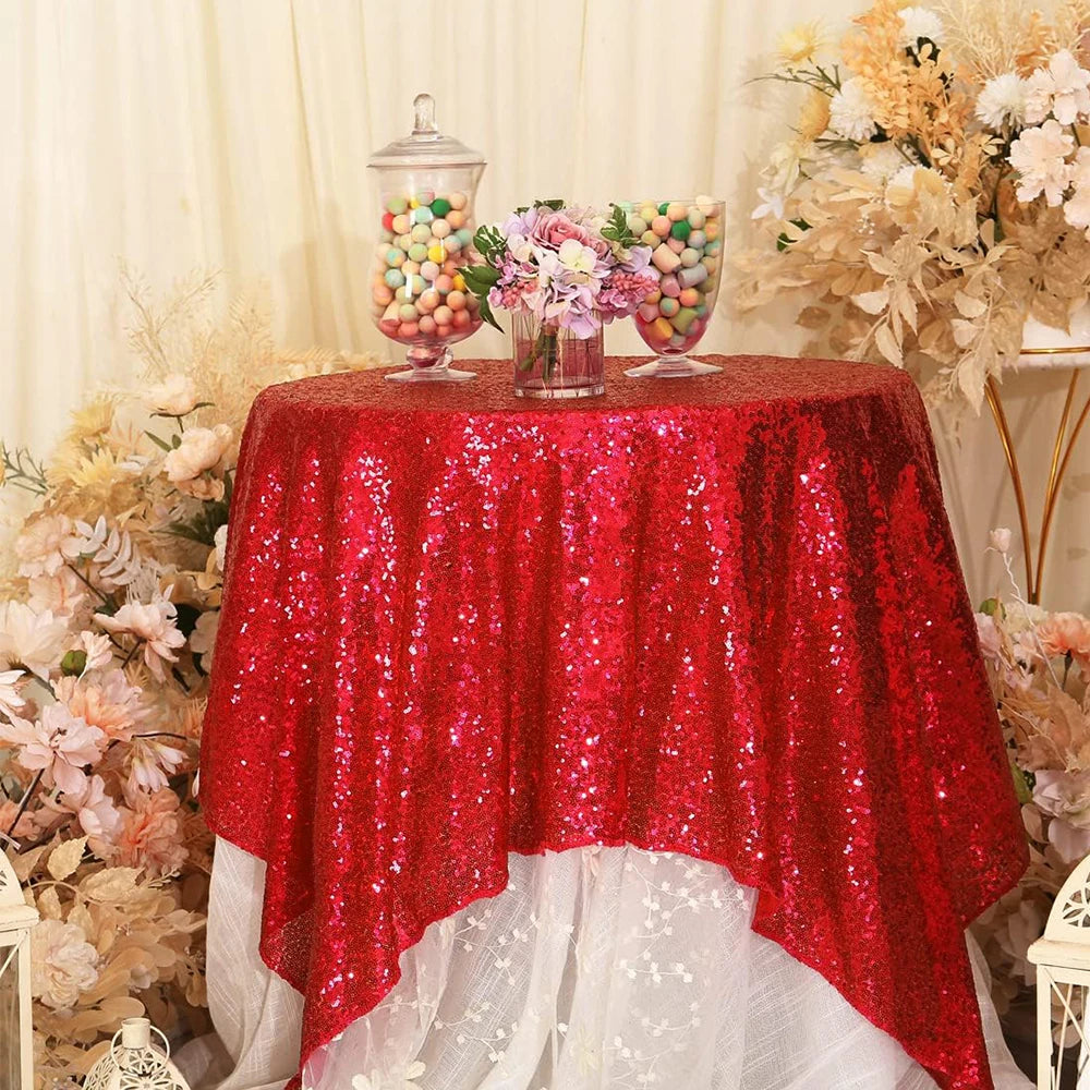 Sequin Tablecloth 50x50 Inch Shiny Square Table Overlays for Wedding Banquet Birthday Party Decor Black Red Zpaxo