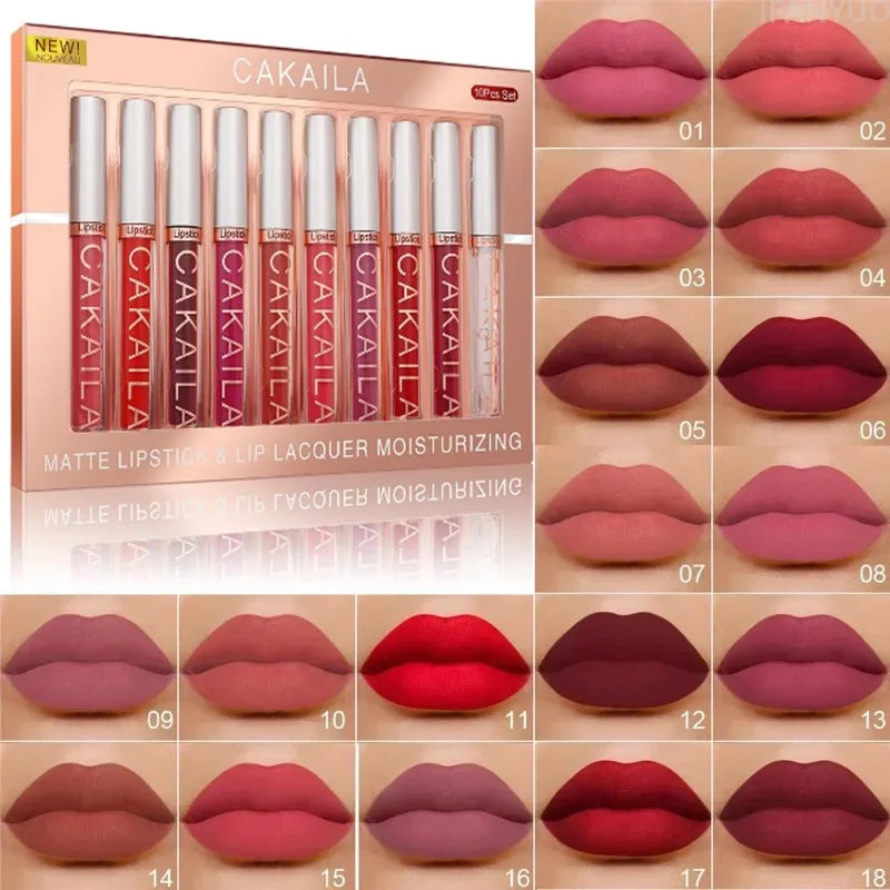 18-Color Dark Red Lip Gloss Matte Velvet Long-lasting Waterproof