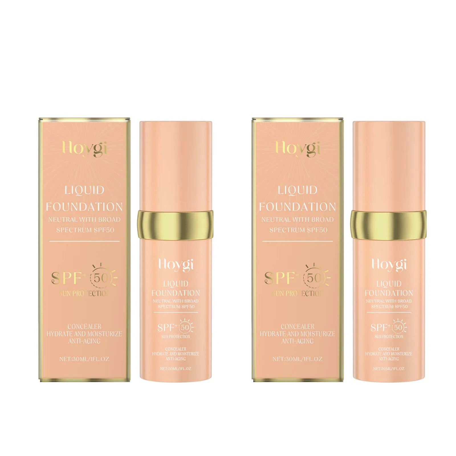 Hoygi SPF 50 Liquid Foundation – High Coverage & Waterproof Liquid Foundation Zpaxo 2Pcs 30ml Boxed