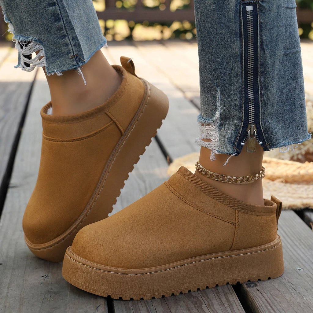 Snow Boots for Women 2026 Winter New Warm Thick Soles Boots Without Heel-covered Hair Half Slippers Cotton Shoes for Women Zpaxo