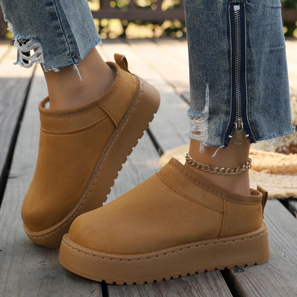 Snow Boots for Women 2026 Winter New Warm Thick Soles Boots Without Heel-covered Hair Half Slippers Cotton Shoes for Women Zpaxo