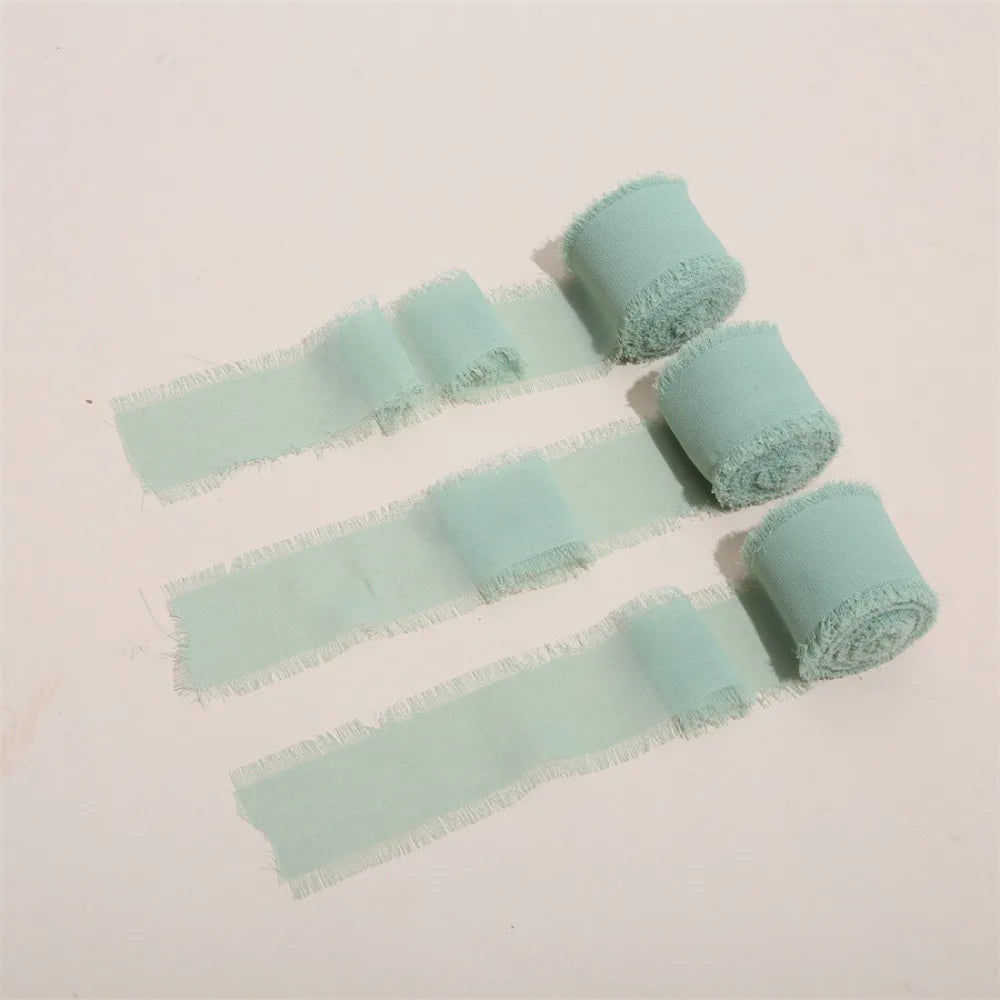 3-Roll Fringe Chiffon Ribbon Set – DIY Wedding & Craft Décor Craft Ribbon Zpaxo Type1-Mint Green L