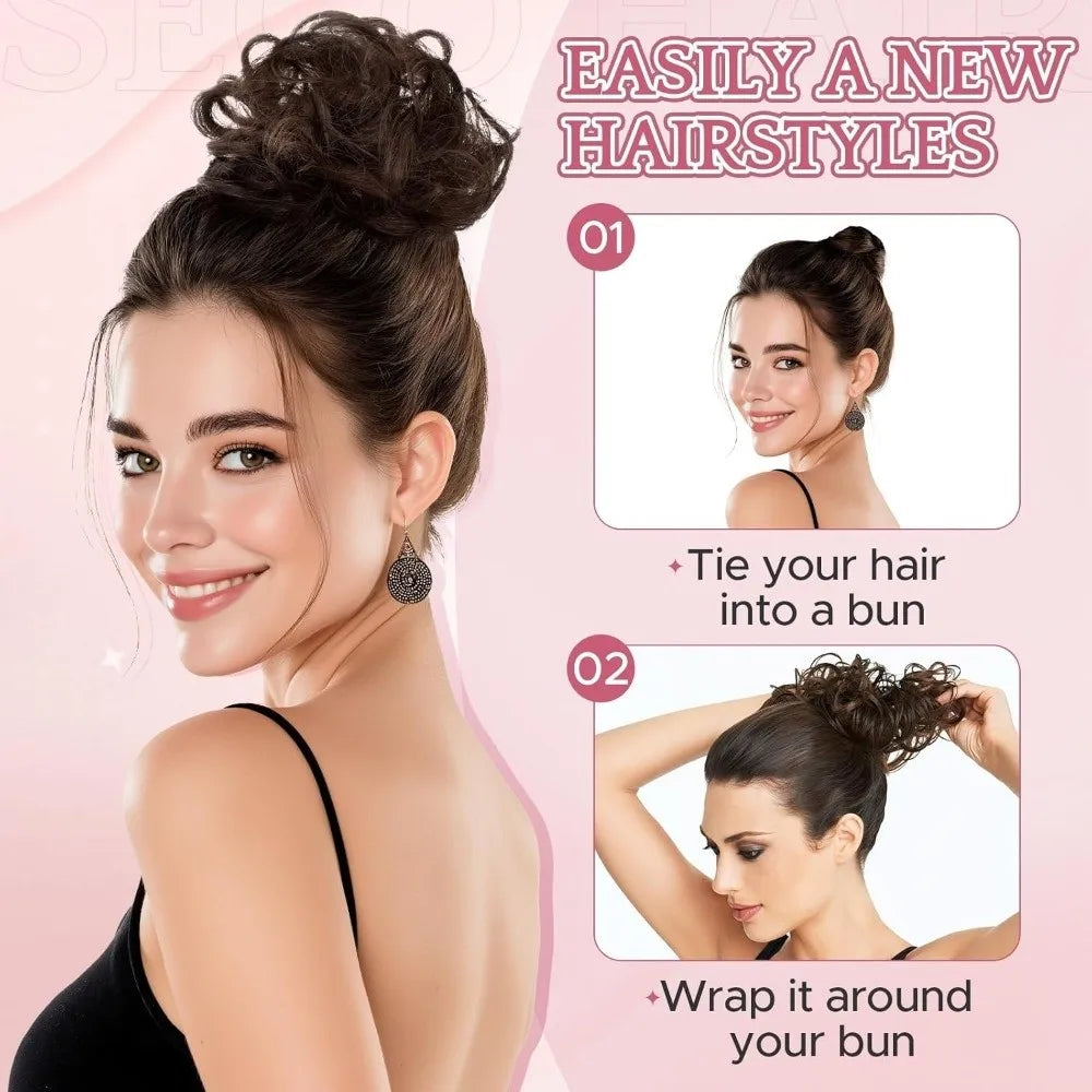 New Fluffy Messy Bun Scrunchies Golden Brown Elastic Rubber Band Synthetic Styling Decoration Donut Chignon for Women Girls Zpaxo