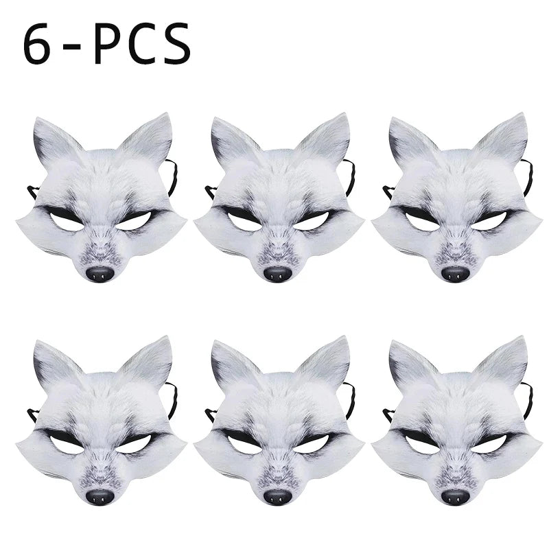 1 3 Half Face Halloween Mask Animal Fox White Wolf Male Female Masks Zpaxo White-6PCS
