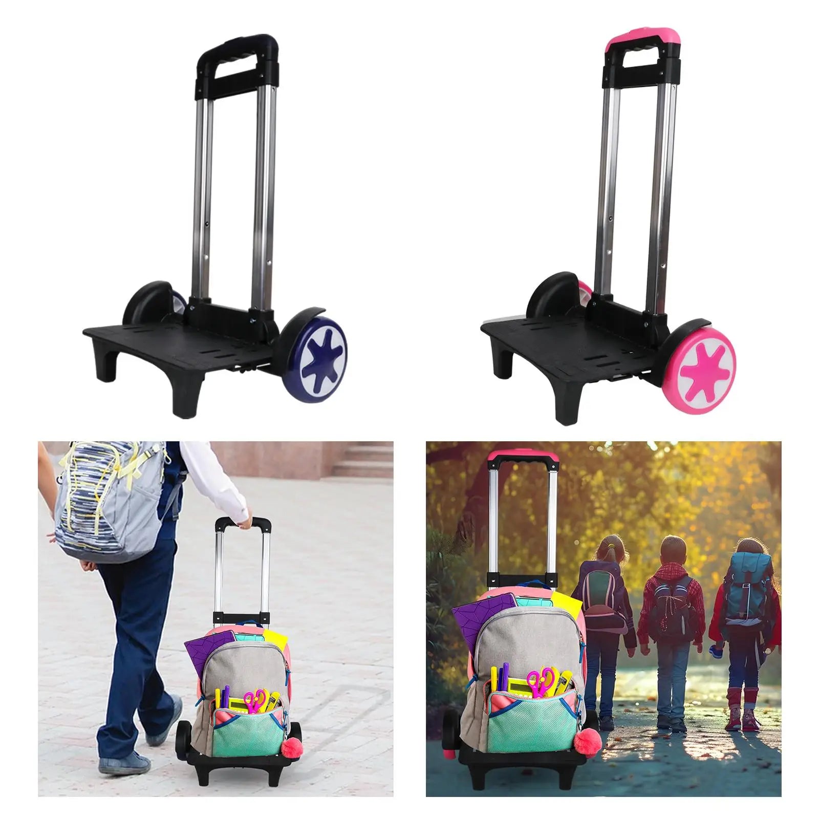 Backpack Trolley Compact Portable Wheeled Hand Trolley Roller Carrier Folding Wheeled Cart for Schoolbag Backpack Boxes Kids Zpaxo