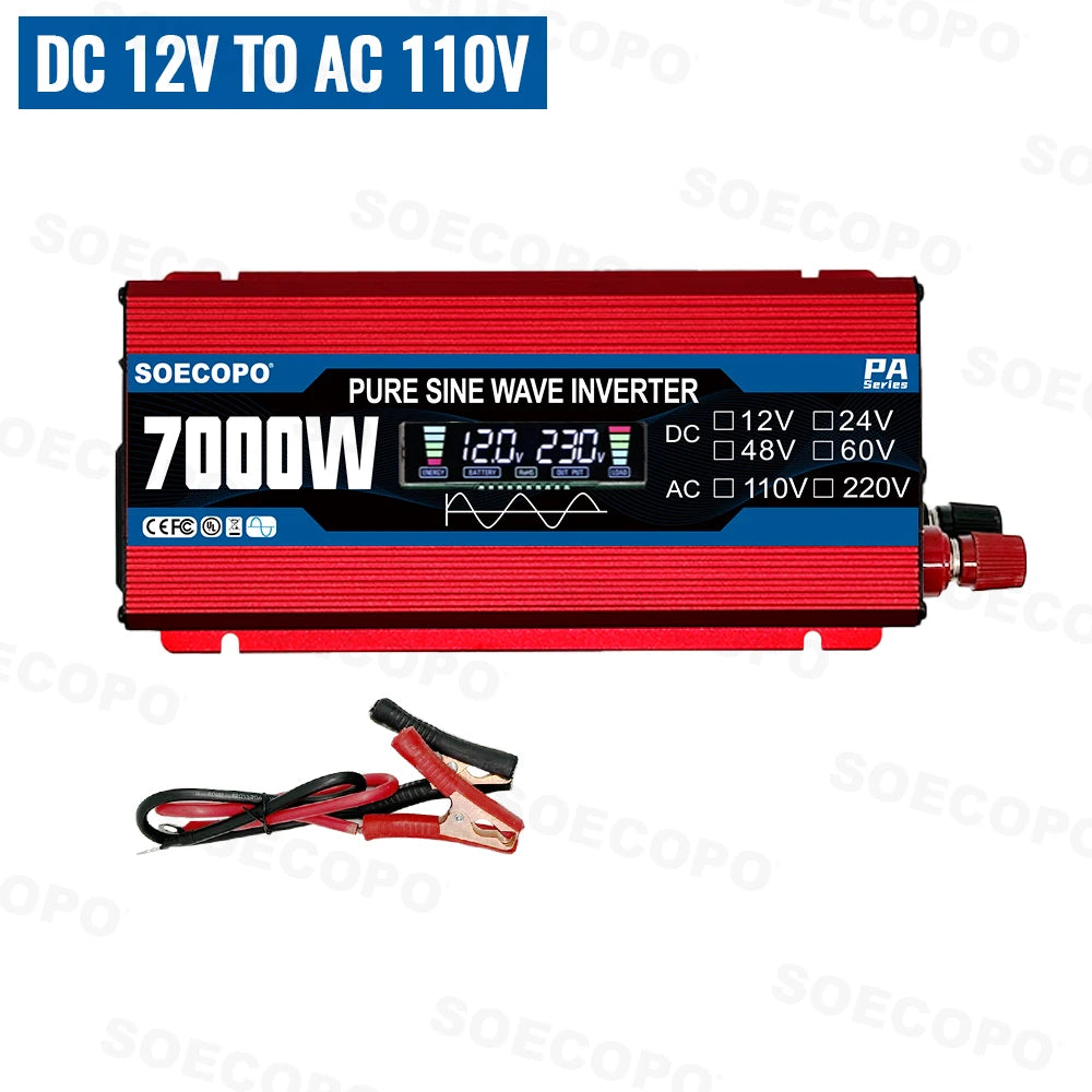 7000W Pure Sine Wave Inverter 12V/24V/48V/60V to 110V/220V AC Output for 12V Home, RV Off-Grid System Zpaxo 12V To 110V 60hz