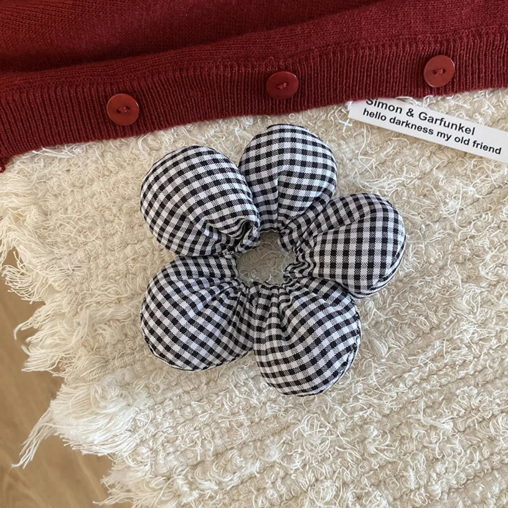 Cute Filled Cotton Flower Scrunchie Oversized Elastic Plaid Hair Zpaxo 08