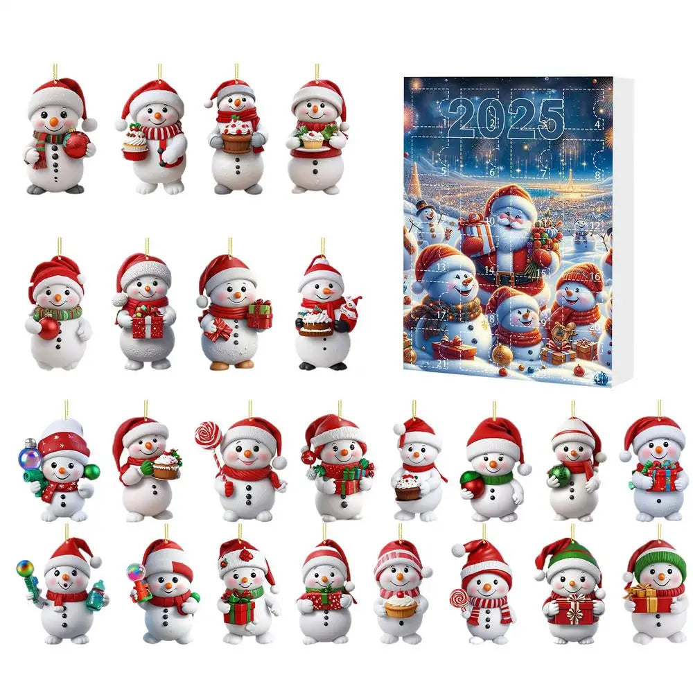 Christmas Countdown Calendar 2025 Advent 2D Acrylic Ornaments Snowman