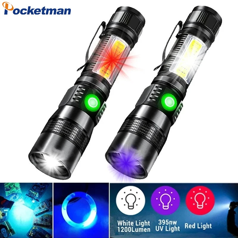 POCKETMAN 7-Mode LED Flashlight – UV, Red & White, Magnetic LED Torch Flashlight Zpaxo