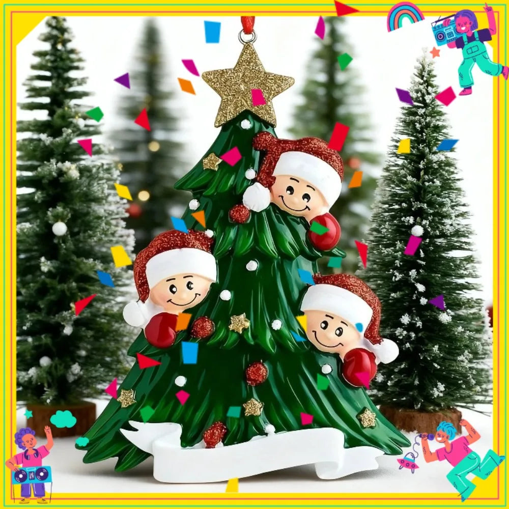 Christmas Tree Pendant Cute Acrylic Ornaments Flat Santa Hat&star Zpaxo Family Of Three