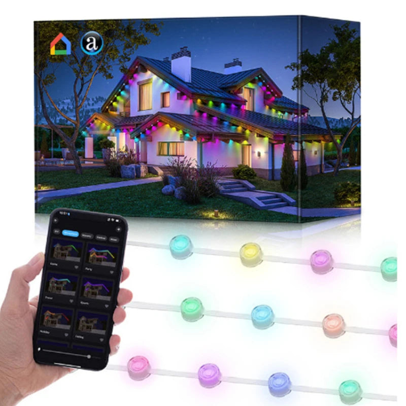 100FT Permanent Outdoor Lights RGB 72 LED String Light Remote Tuya Zpaxo