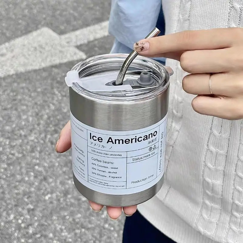 Vacuum Insulated Travel Coffee Mug 320ml – Stainless Steel & Straw