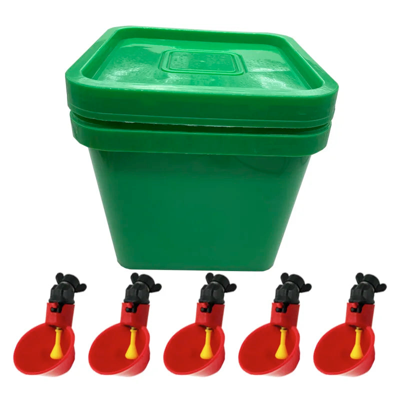 Quail Chicken Drinking Bucket Cup Portable Thickened Lid Square Pet Zpaxo green with red