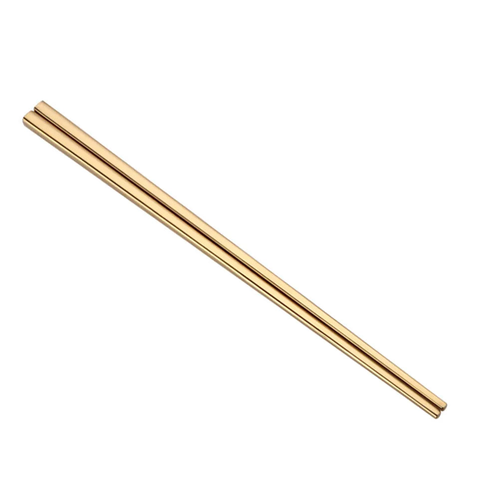 Pair Stainless Steel Electroplated Square Chopsticks Golden Perfect
