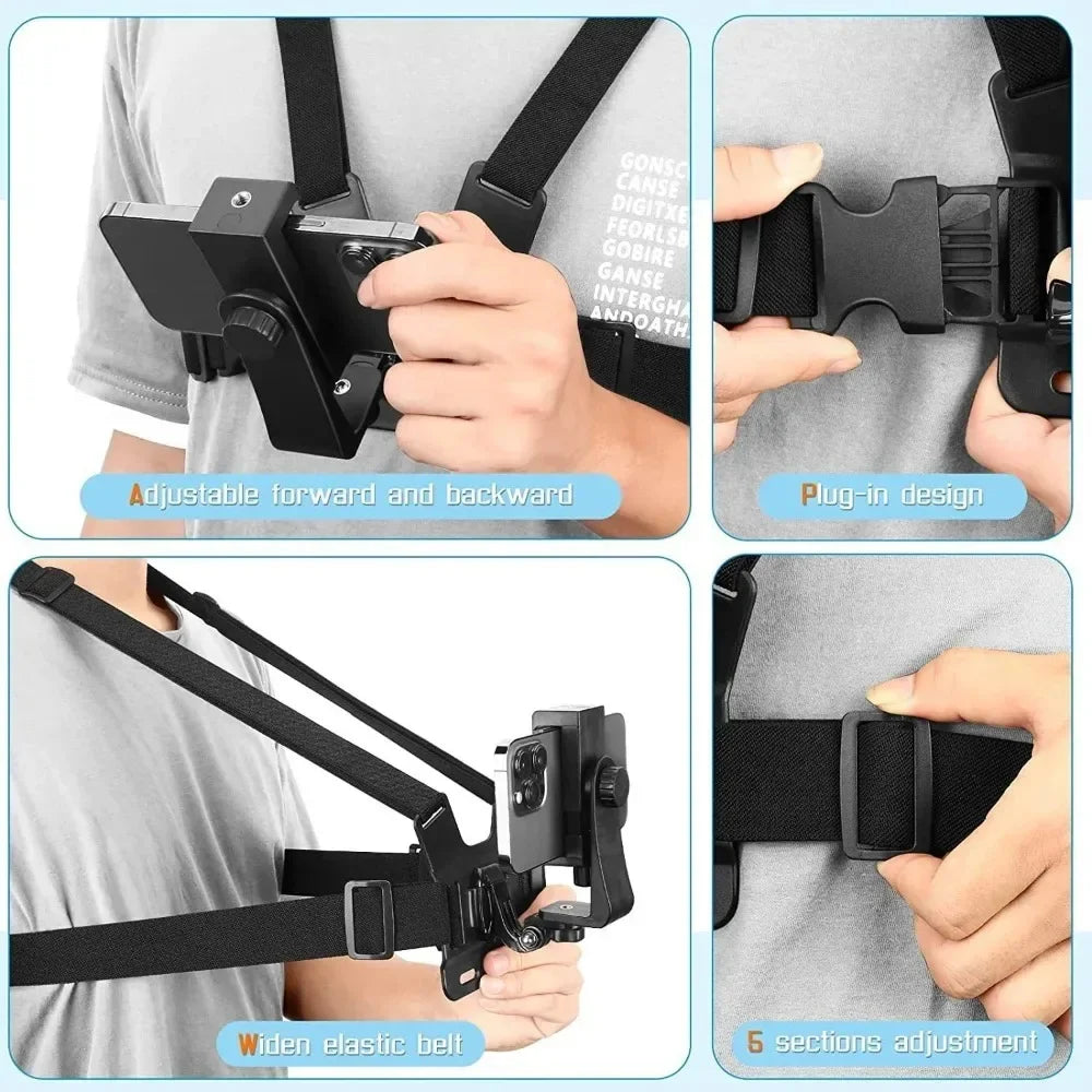 1 PC Adjustable Phone Clip Holder With Chest Strap Fixation Bracket for Sport Camera Mobile Phone Camera Black Holder Accessory Zpaxo