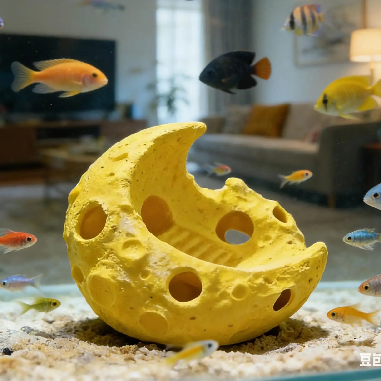 Fish Cave Moon Shape Aquarium Decoration Decorative Shrimp House