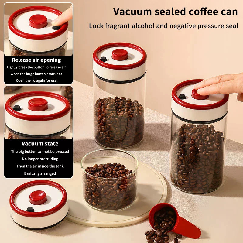 Coffee Beans Vacuum Sealed Tank Transparent Glass Food Storage Jars Zpaxo