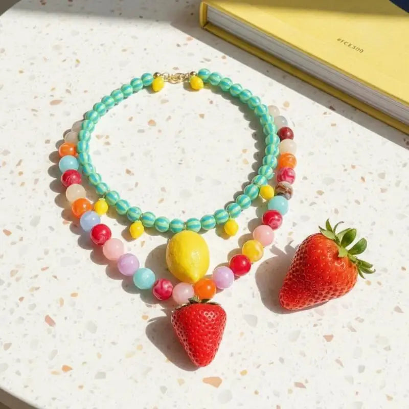 Adjustable Length Summer Fruit Bead Necklace Cute Lemon Strawberry Zpaxo