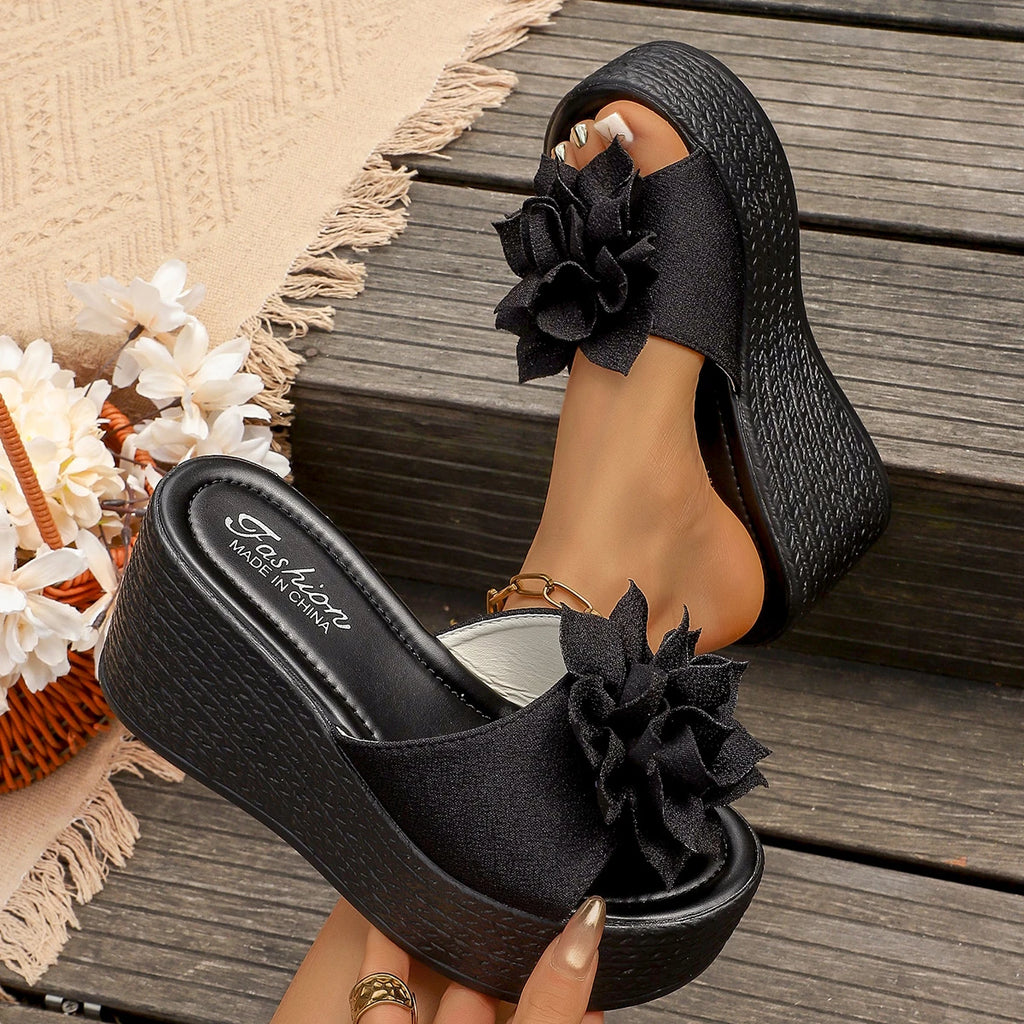 Trend Women Platform Sandals 2026 New Summer Beach Wedges Sandals Fashion Flower Casual Slippers Women High Heel Shoes for Women Zpaxo black 36