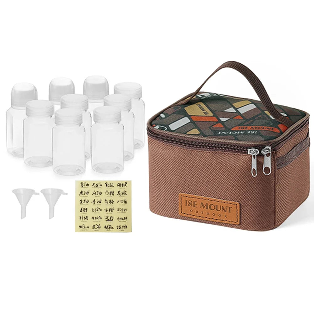 Seasoning Bottle Set Storage Bag Portable Camping Seasoning Dispenser Set Condiment Jars Organizer Outdoor Barbecue Utensils Zpaxo dark brown 1