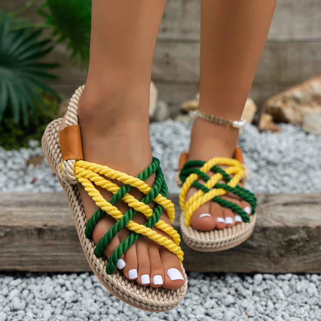 Designer Women Roman Beach Sandals 2026 New Summer Shoes Handmade Braided Rope Flats Shoes Women Versatile Outdoor Sandals Women Zpaxo