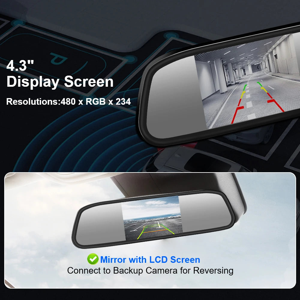 Car Rearview Mirror Display HD Video Auto Parking Monitor Universal