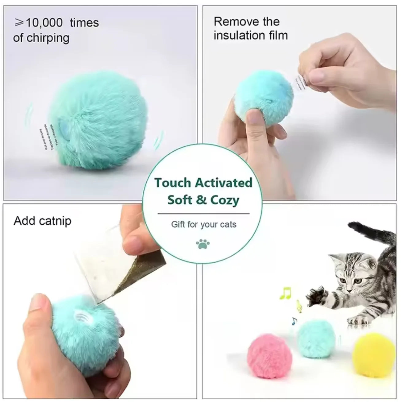 Interactive Ball Smart Cat Toys Plush Electric Catnip Training Toy