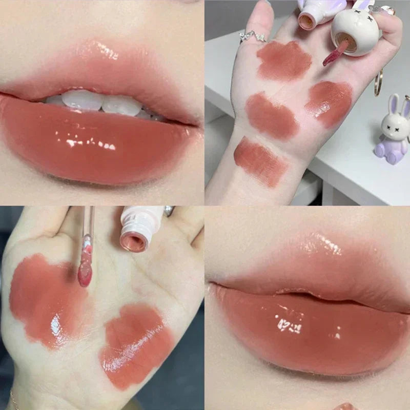 Cute Rabbit Mirror Lip Glaze Keychain Lipstick Waterproof Gloss Long Zpaxo 01
