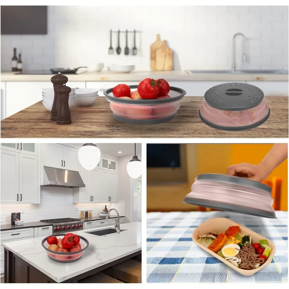 Microwave Splash Guard Expandable Cover Foldable Drain Basket Fridge