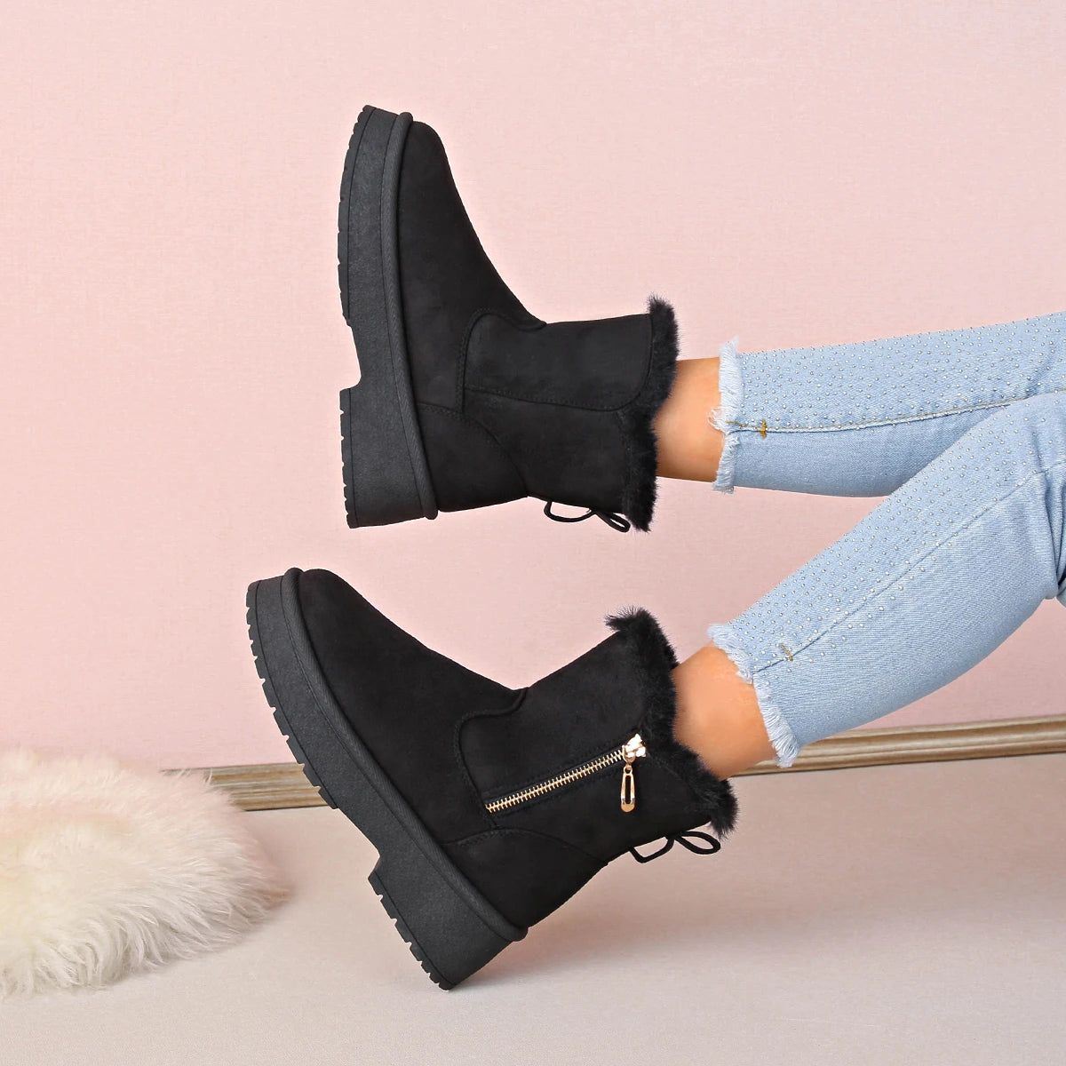 2025 New Women Thick Plush Snow Boots Outdoor Non-slip Boots Woman Keep Warm Cotton Shoes Comfortable Platform Ankle Booties Zpaxo