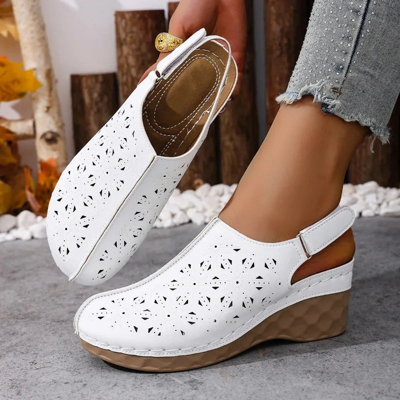 Women Sandals Comfortable Non Slip Beach Shoes Hollow Out Wedge Zpaxo WHITE 43